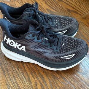 Hoka Clifton 9 Black and White Running Sneakers Shoes